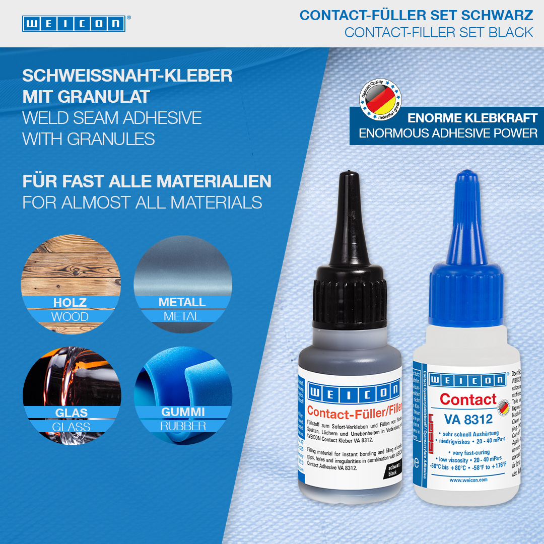 Contact-vuller set | Set met een cyanoacrylaatlijm en een vulmiddel voor snelle reparatie van scheuren, spleten, enz.
