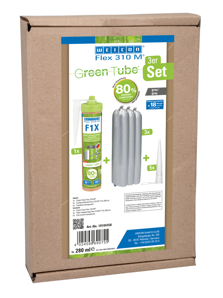 WEICON Green Tube Flex 310 M F1X | MS lijm en afdichtmiddel op polymeerbasis met zeer hoge aanvangshechting, temperatuurbestendig tot 180°C