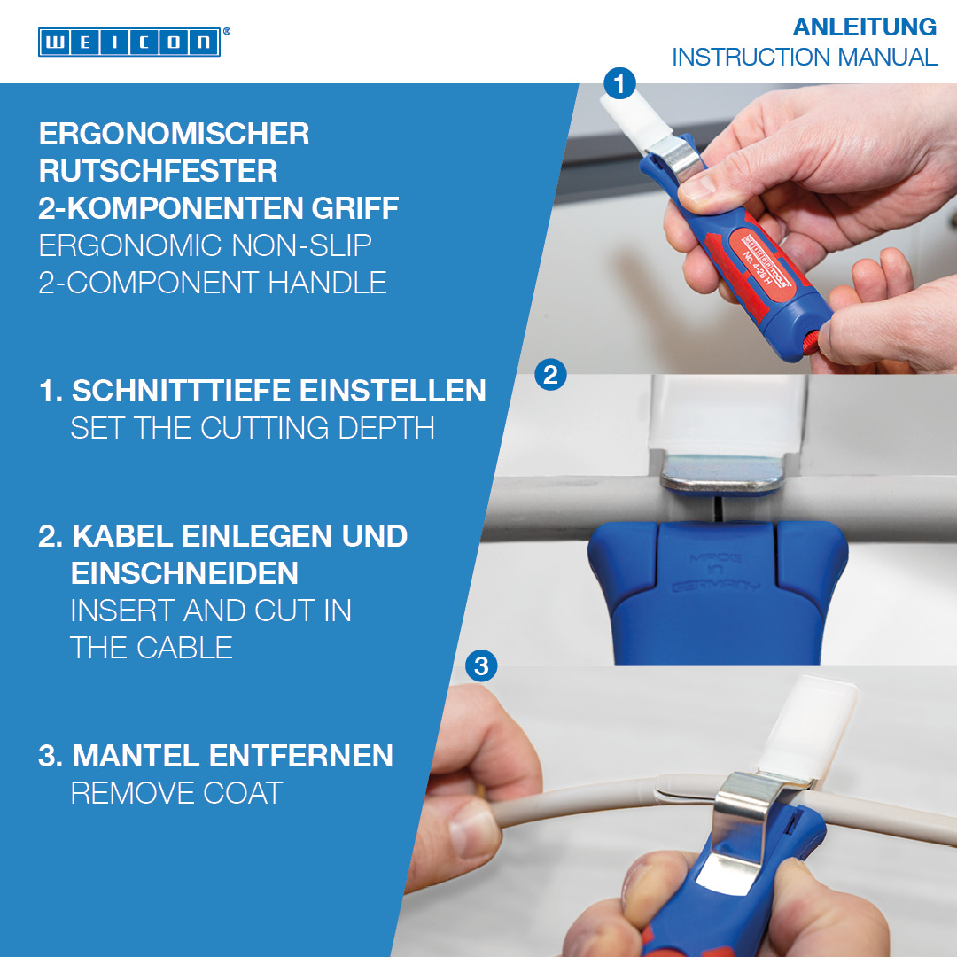 Kabelmesser No. 4 - 28 H | with 2C handle including hook blade and protective cap, working range 4 - 28 mm Ø