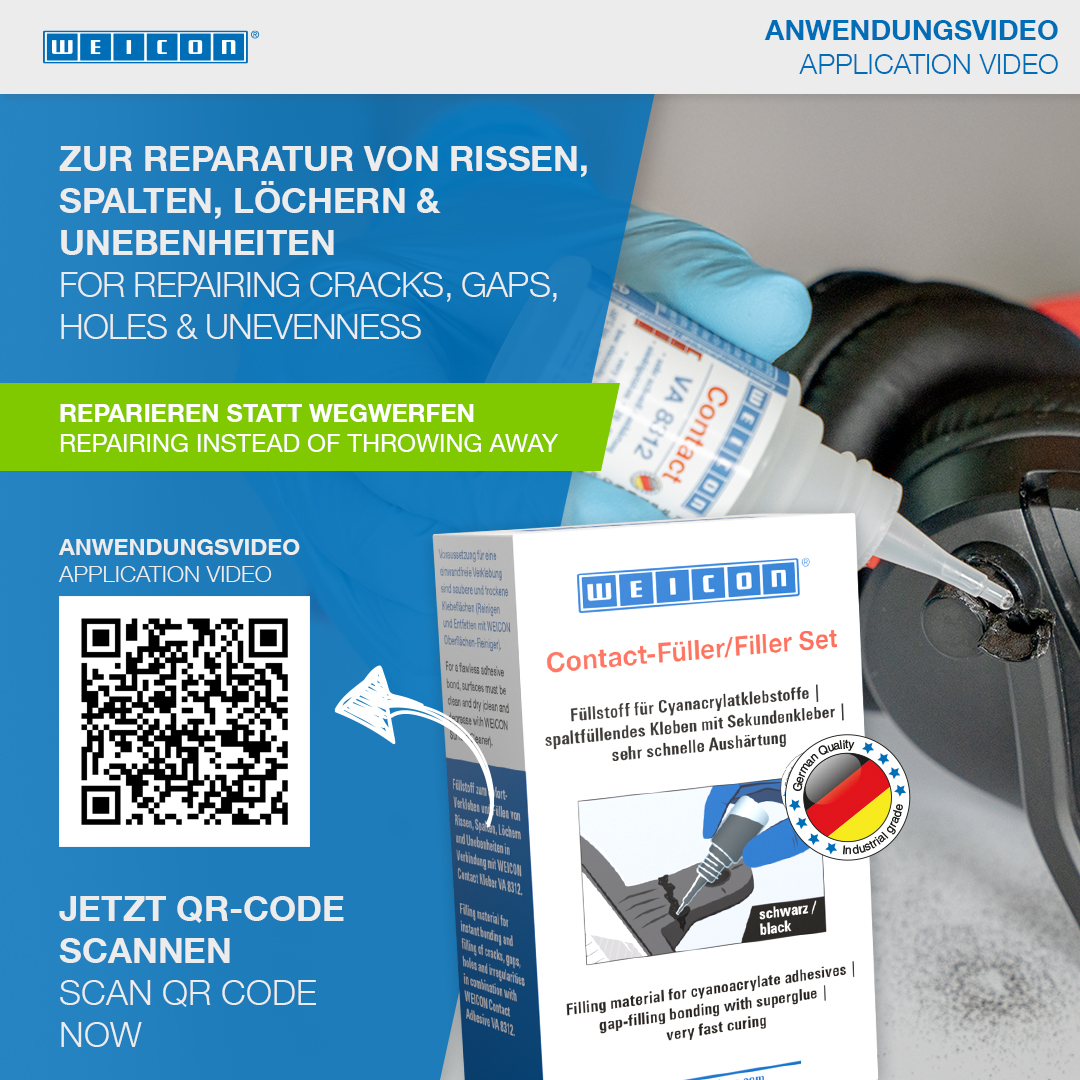 Contact-vuller set | Set met een cyanoacrylaatlijm en een vulmiddel voor snelle reparatie van scheuren, spleten, enz.
