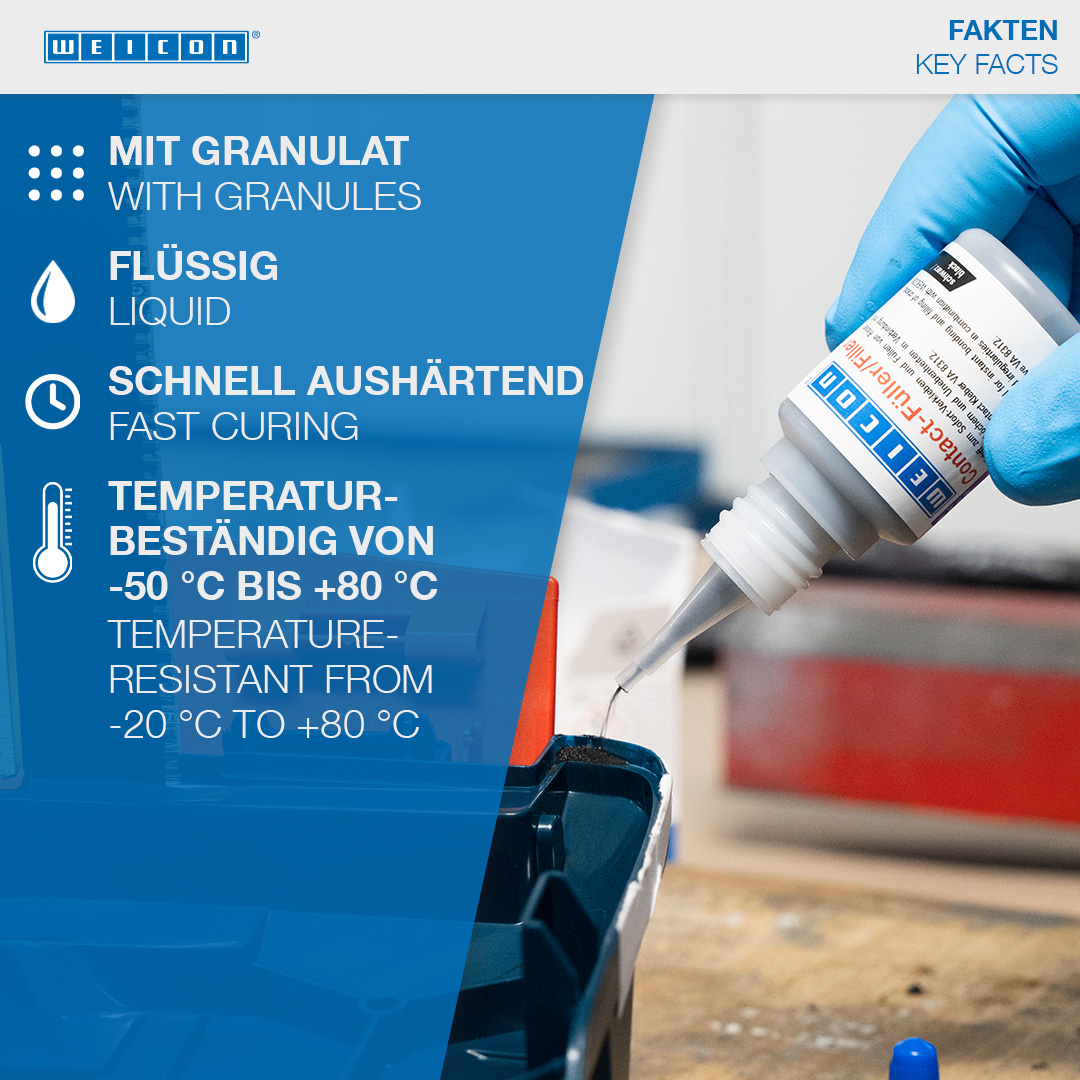 Contact-vuller set | Set met een cyanoacrylaatlijm en een vulmiddel voor snelle reparatie van scheuren, spleten, enz.