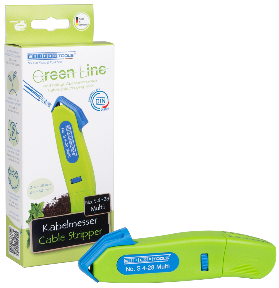 Kabelmesje No. S 4-28 Multi Green Line  | Duurzaam afbijtgereedschap | met geïntegreerde afbijtfunctie van 0,5 - 6,0 mm² | werkbereik 4 - 28 mm Ø