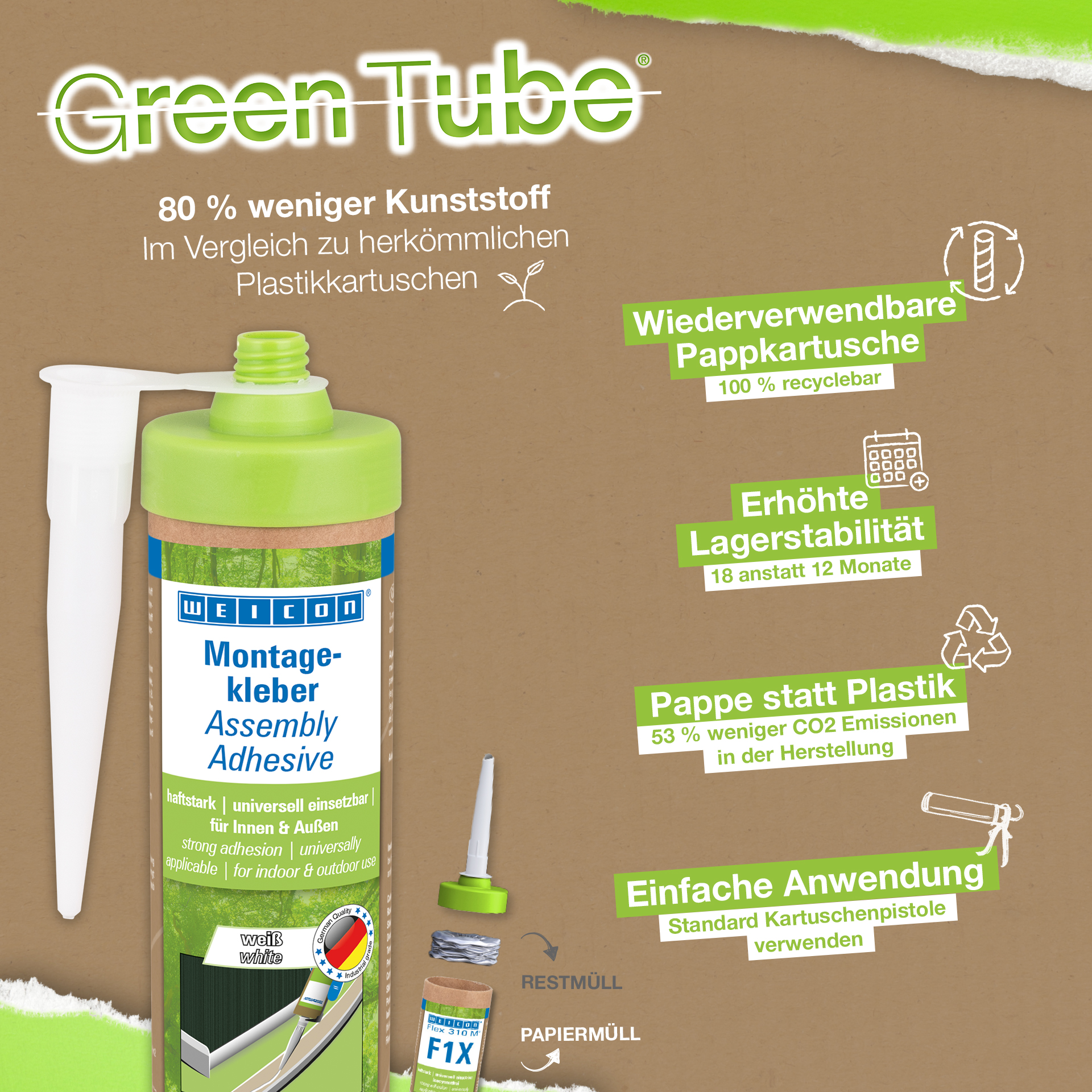 WEICON Green Tube montagelijm | Sterke universele lijm voor binnen en buiten
