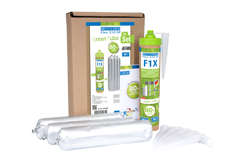 WEICON Green Tube Flex 310 M F1X | MS lijm en afdichtmiddel op polymeerbasis met zeer hoge aanvangshechting, temperatuurbestendig tot 180°C