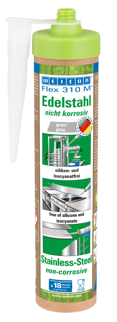 Flex 310 M® Edelstahl | Lijm en afdichtmiddel met zeer hoge aanvangshechting in metallic look op MS-polymeerbasis