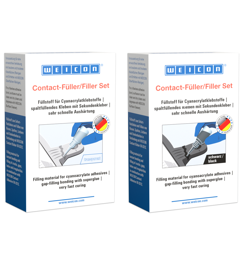 Contact-vuller set | Set met een cyanoacrylaatlijm en een vulmiddel voor snelle reparatie van scheuren, spleten, enz.