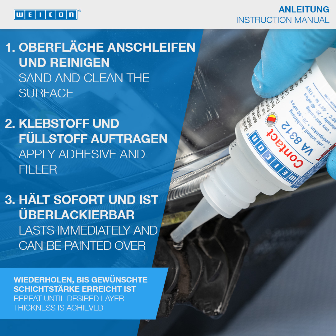 Contact-vuller set | Set met een cyanoacrylaatlijm en een vulmiddel voor snelle reparatie van scheuren, spleten, enz.