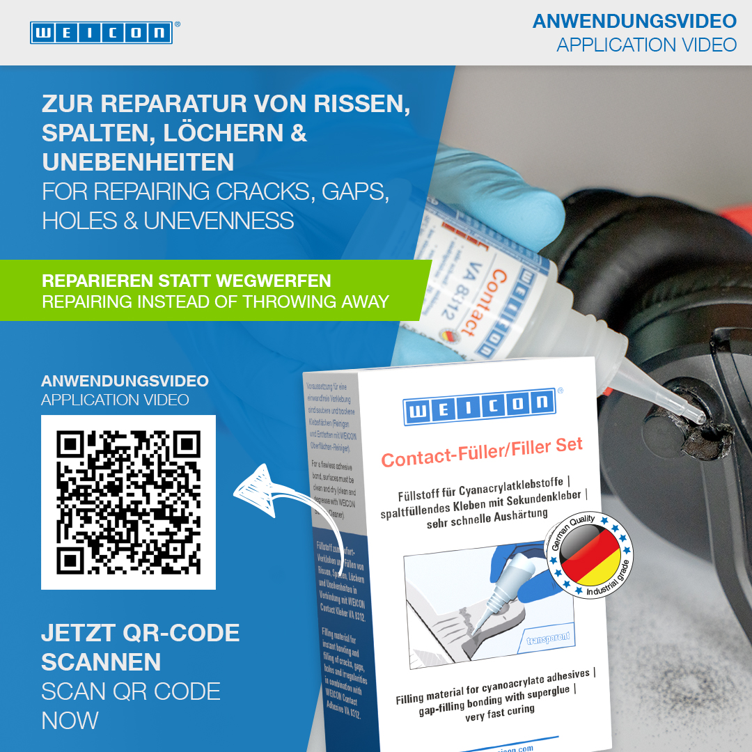 Contact-vuller set | Set met een cyanoacrylaatlijm en een vulmiddel voor snelle reparatie van scheuren, spleten, enz.