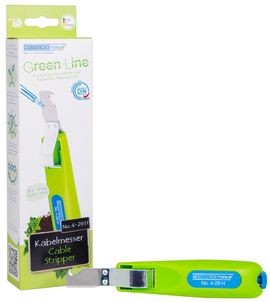 Kabelmes No. 4-28 Green Line  | Duurzaam afbijtgereedschap | met haakmes en beschermkap | werkbereik 4 - 28 mm Ø