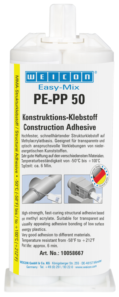Easy-Mix PE-PP 50 Acrylaat structuurlijm | Synthetische lijm op basis van methlacrylaat voor speciale kunststoffen Easy-Mix PE-PP 50 Acrylaat structuurlijm | Synthetische lijm op basis van methlacrylaat voor speciale kunststoffen