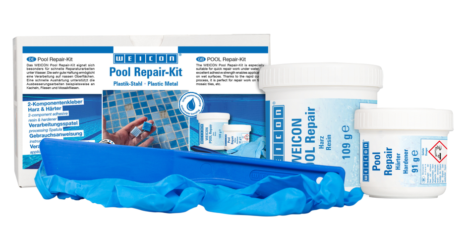 WEICON Pool Repair-Kit | Snelle reparaties, zelfs onder water WEICON Pool Repair-Kit | Snelle reparaties, zelfs onder water