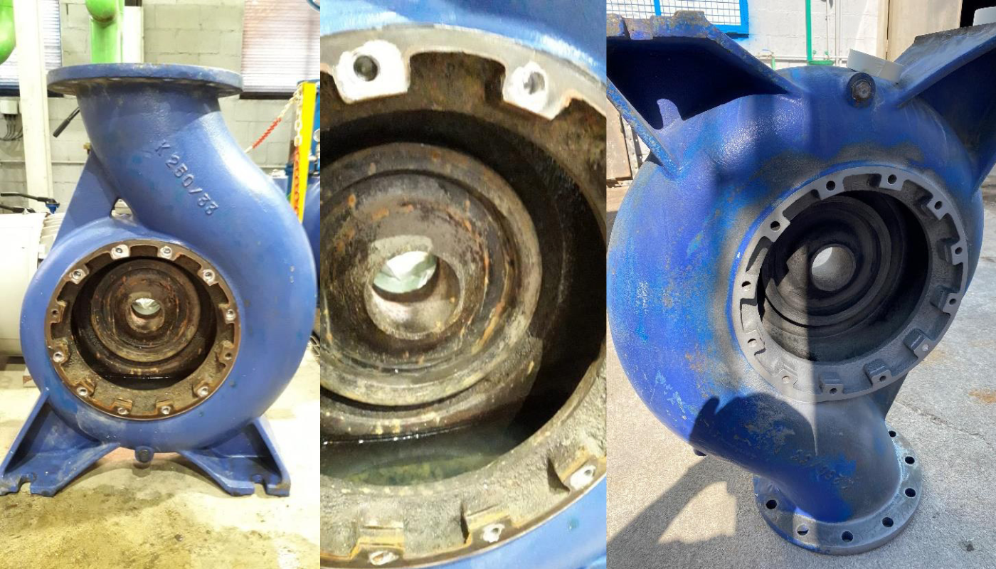 blue pump, centrifugal pump, flange, machinery part, steel housing