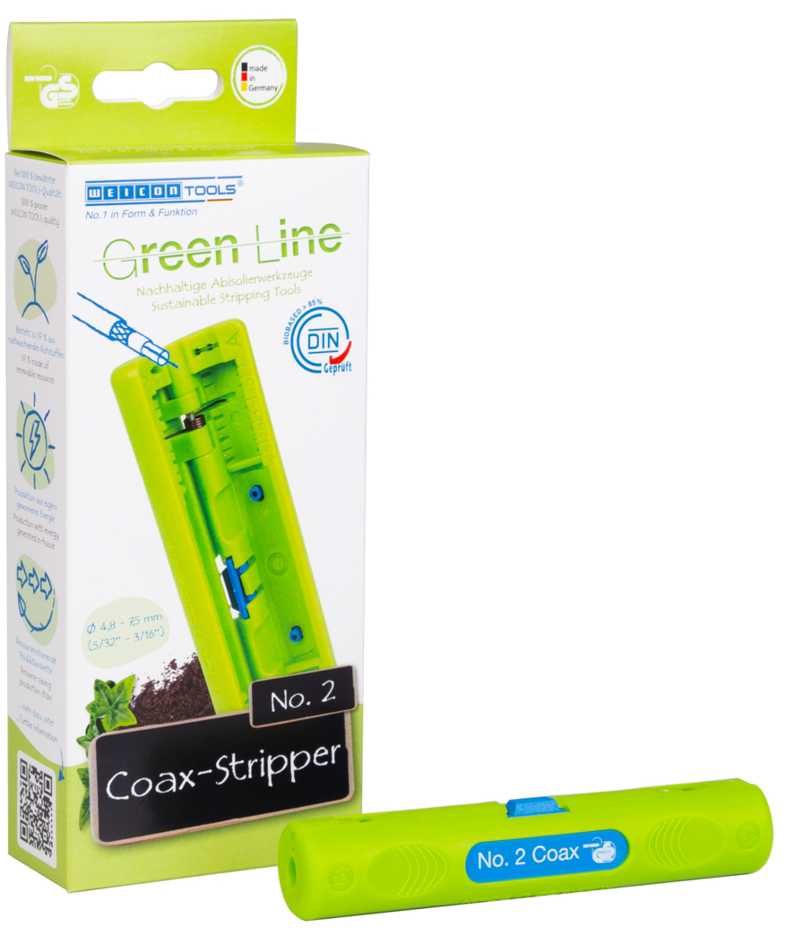 Coax-stripper nr. 2 groene lijn | Duurzame afstriptang I Voor het afstrippen van alle standaard ronde kabels I Werkbereik 4,8 - 7,5 mm Ø