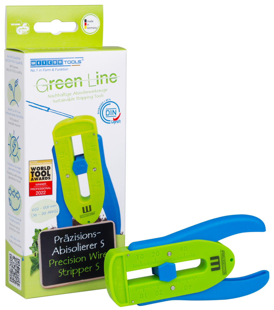Precisie Draadstripper S Green Line | Duurzaam afbijtgereedschap | voor fijne geleiders en draden | afbijtbereik van 0,12 mm - 0,8 mm (36-20 AWG)