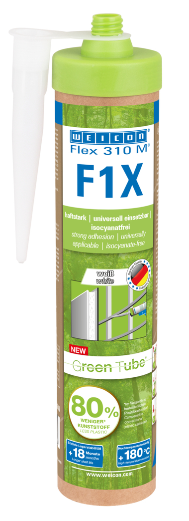 WEICON Green Tube Flex 310 M F1X | MS lijm en afdichtmiddel op polymeerbasis met zeer hoge aanvangshechting, temperatuurbestendig tot 180°C