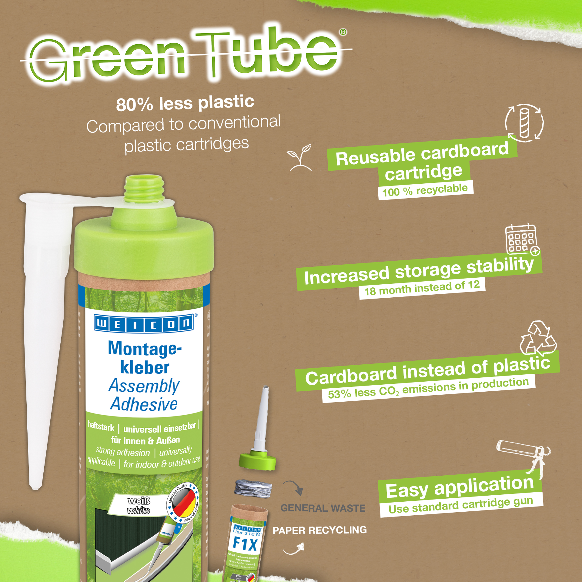 WEICON Green Tube montagelijm | Sterke universele lijm voor binnen en buiten