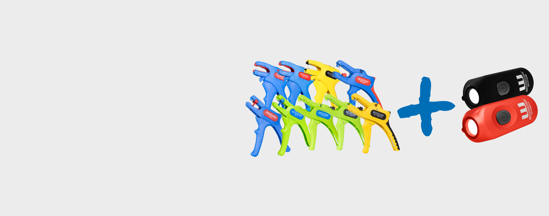 draadstrippers, plusteken, led-lampjes in zwart en rood