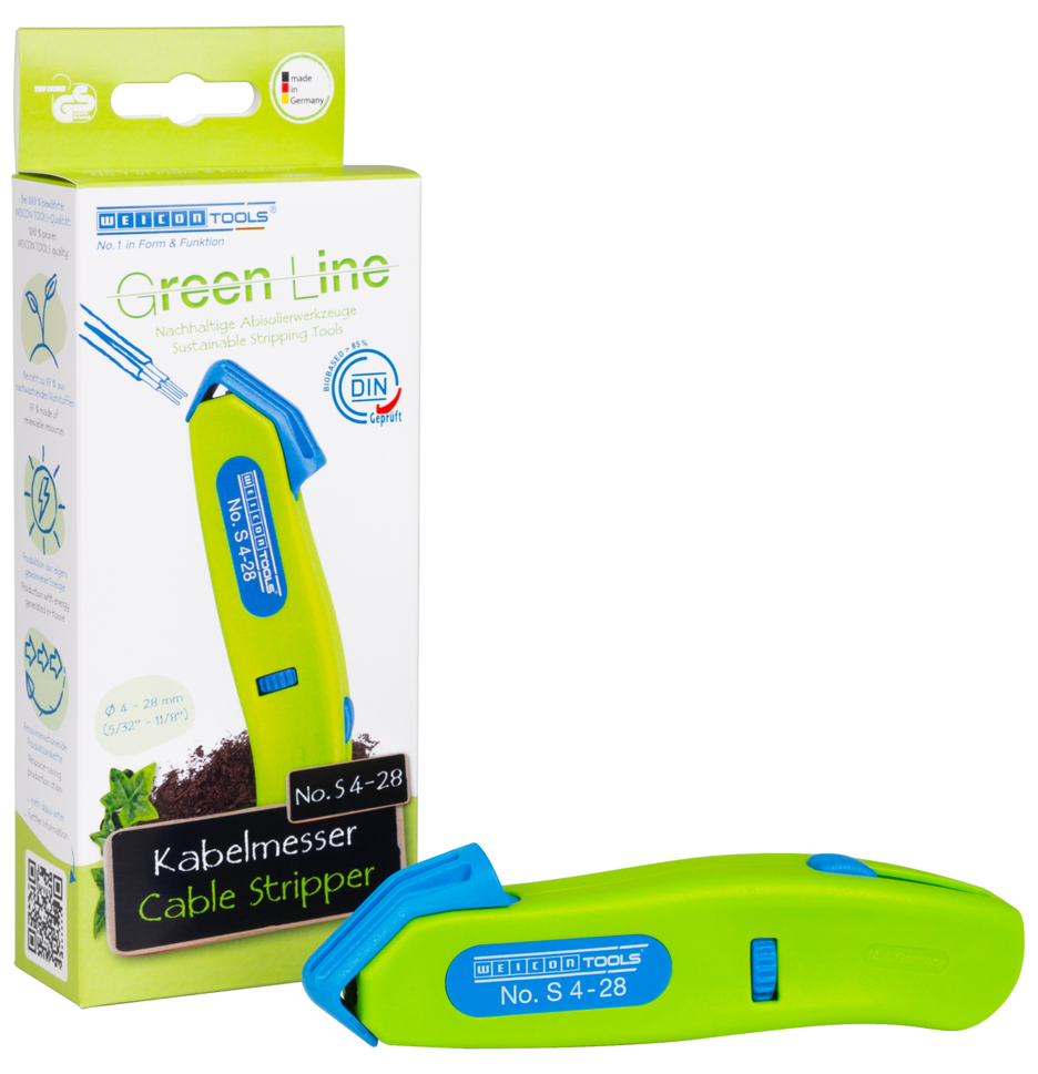Kabelmes No. S 4-28 Green Line  | Duurzaam afbijtgereedschap | met haakmes en beschermkap | werkbereik 4 - 28 mm Ø